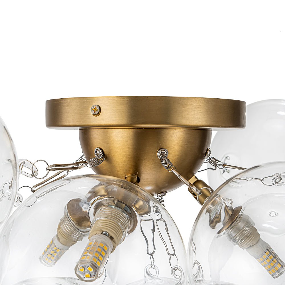 Pendantlightie - Modern 3 - Light Cluster Clear Glass Bubble Semi Flush Mount - Semi Flush Mount - Brass -
