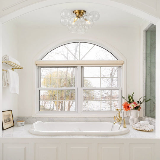 Pendantlightie - Modern 3 - Light Cluster Clear Glass Bubble Semi Flush Mount - Semi Flush Mount - Brass -