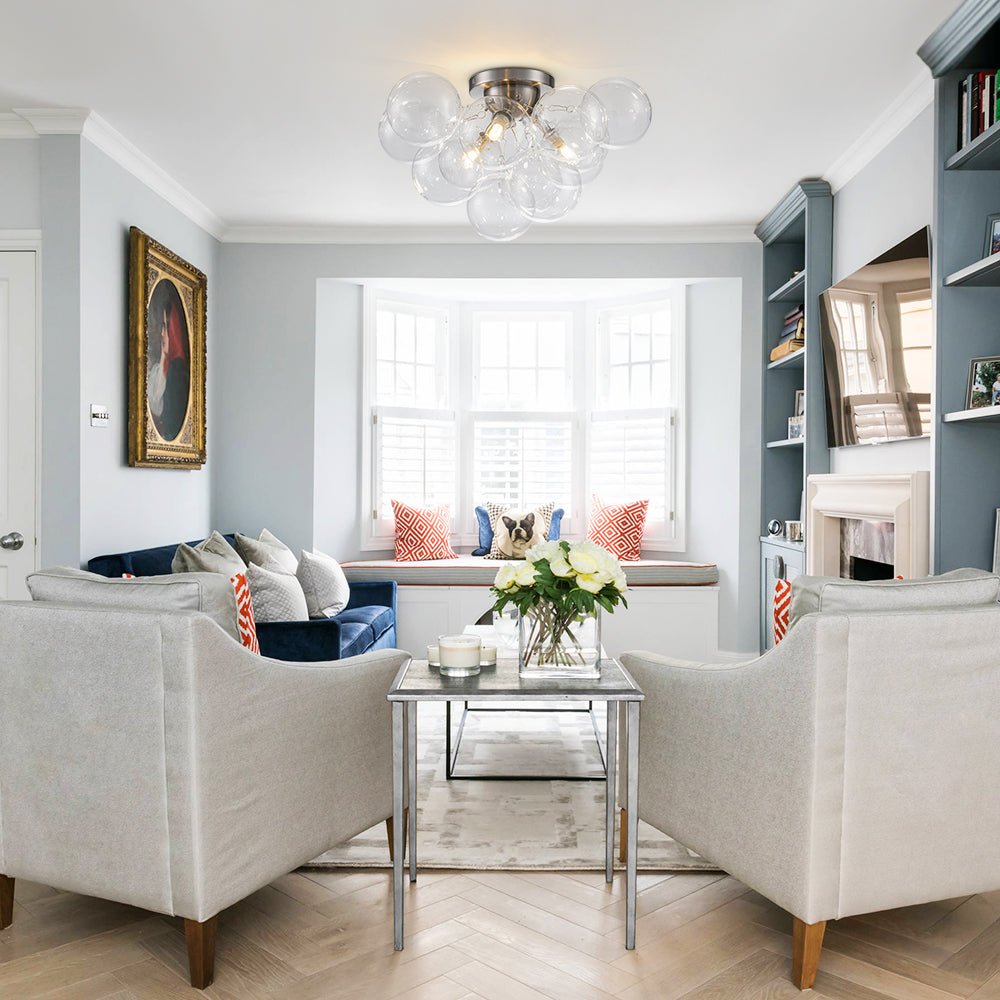 Pendantlightie - Modern 3 - Light Cluster Clear Glass Bubble Semi Flush Mount - Semi Flush Mount - Nickel -