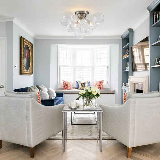 Pendantlightie - Modern 3 - Light Cluster Clear Glass Bubble Semi Flush Mount - Semi Flush Mount - Nickel -