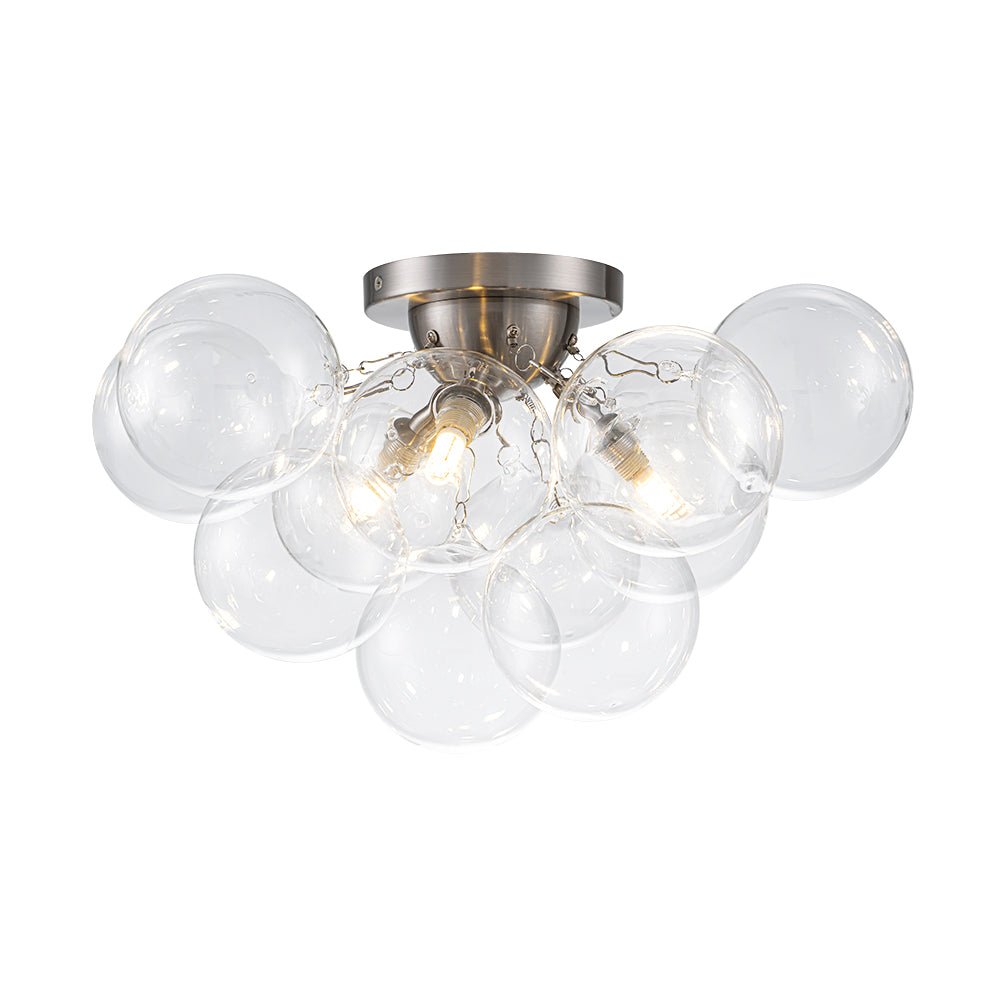 Pendantlightie - Modern 3 - Light Cluster Clear Glass Bubble Semi Flush Mount - Semi Flush Mount - Nickel -