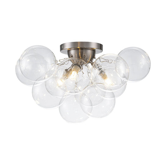 Pendantlightie - Modern 3 - Light Cluster Clear Glass Bubble Semi Flush Mount - Semi Flush Mount - Nickel -
