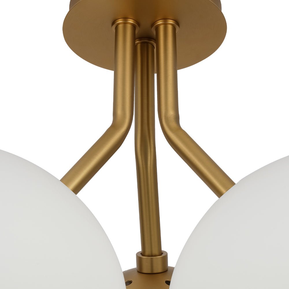 Pendantlightie - Modern 3 - Light Elliptical Opal Shades Sputnik Glass Semi Ceiling Light - Semi Flush Mount - Nickel -