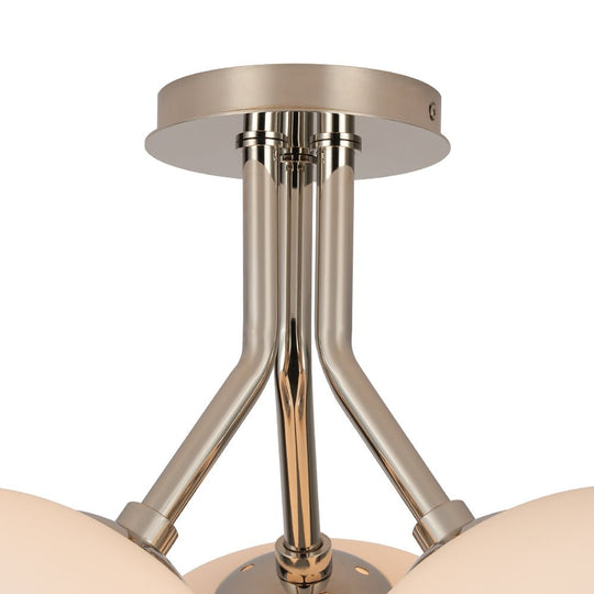 Pendantlightie - Modern 3 - Light Elliptical Opal Shades Sputnik Glass Semi Ceiling Light - Semi Flush Mount - Nickel -