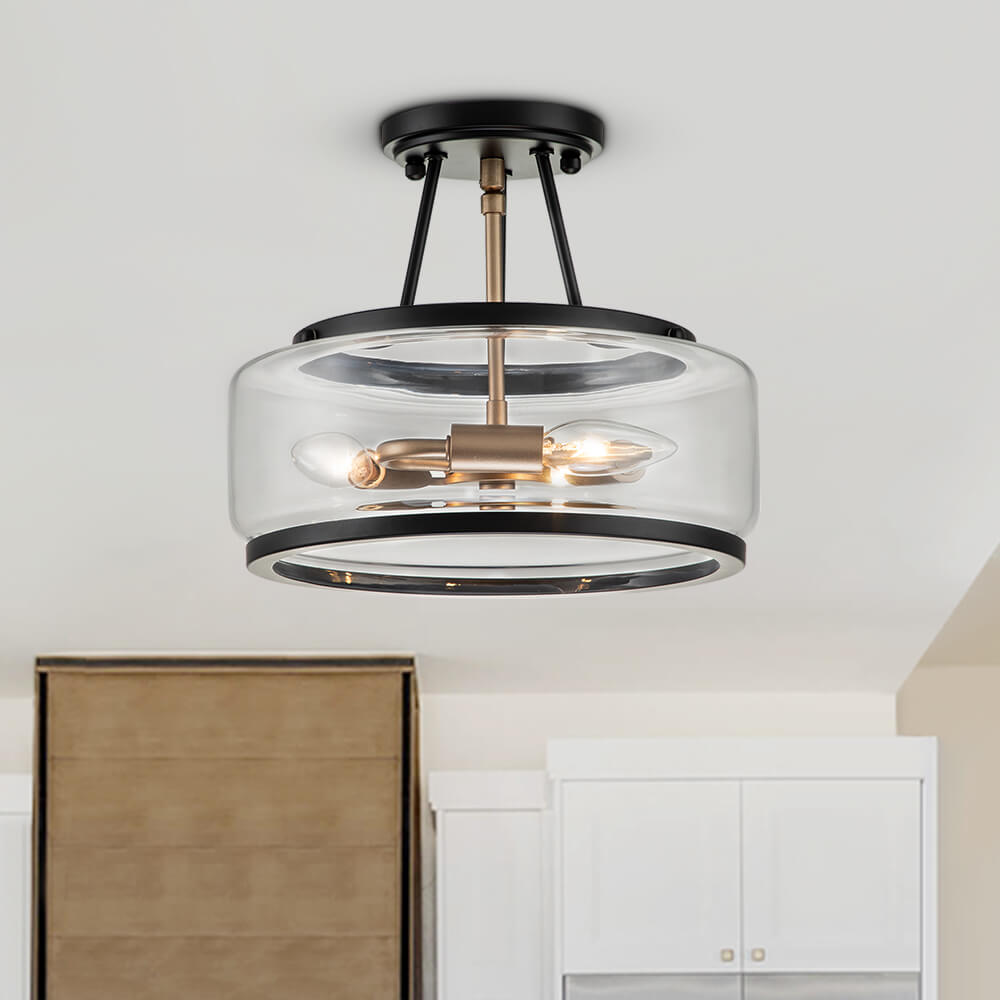 Pendantlightie - Modern 3 - Light Glass Drum Semi Flush Ceiling Light - Semi Flush Mount -