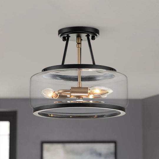 Pendantlightie - Modern 3 - Light Glass Drum Semi Flush Ceiling Light - Semi Flush Mount -