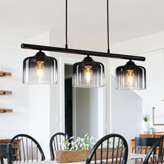 Pendantlightie - Modern 3 - Light Gradient Gray Bell Shades Kitchen Island Linear Pendant - Pendants - Gray -