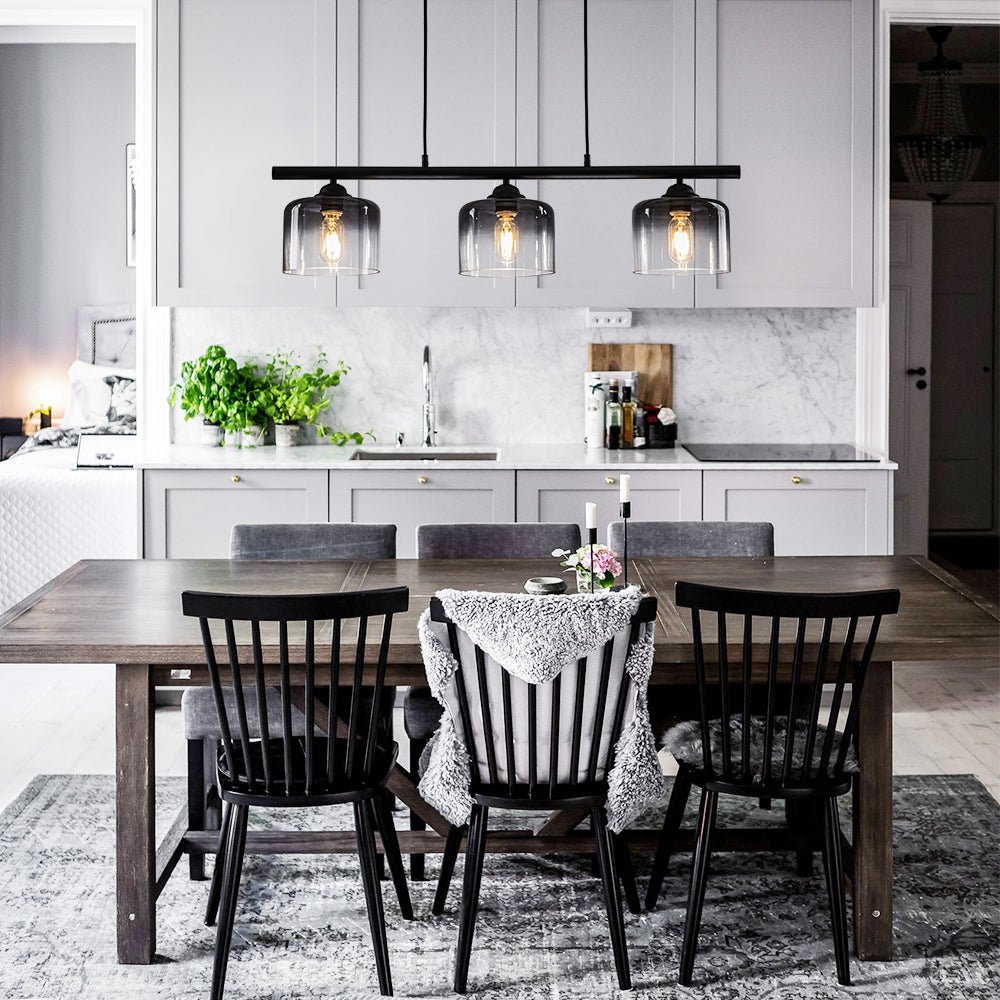 Pendantlightie - Modern 3 - Light Gradient Gray Bell Shades Kitchen Island Linear Pendant - Pendants - Gray -
