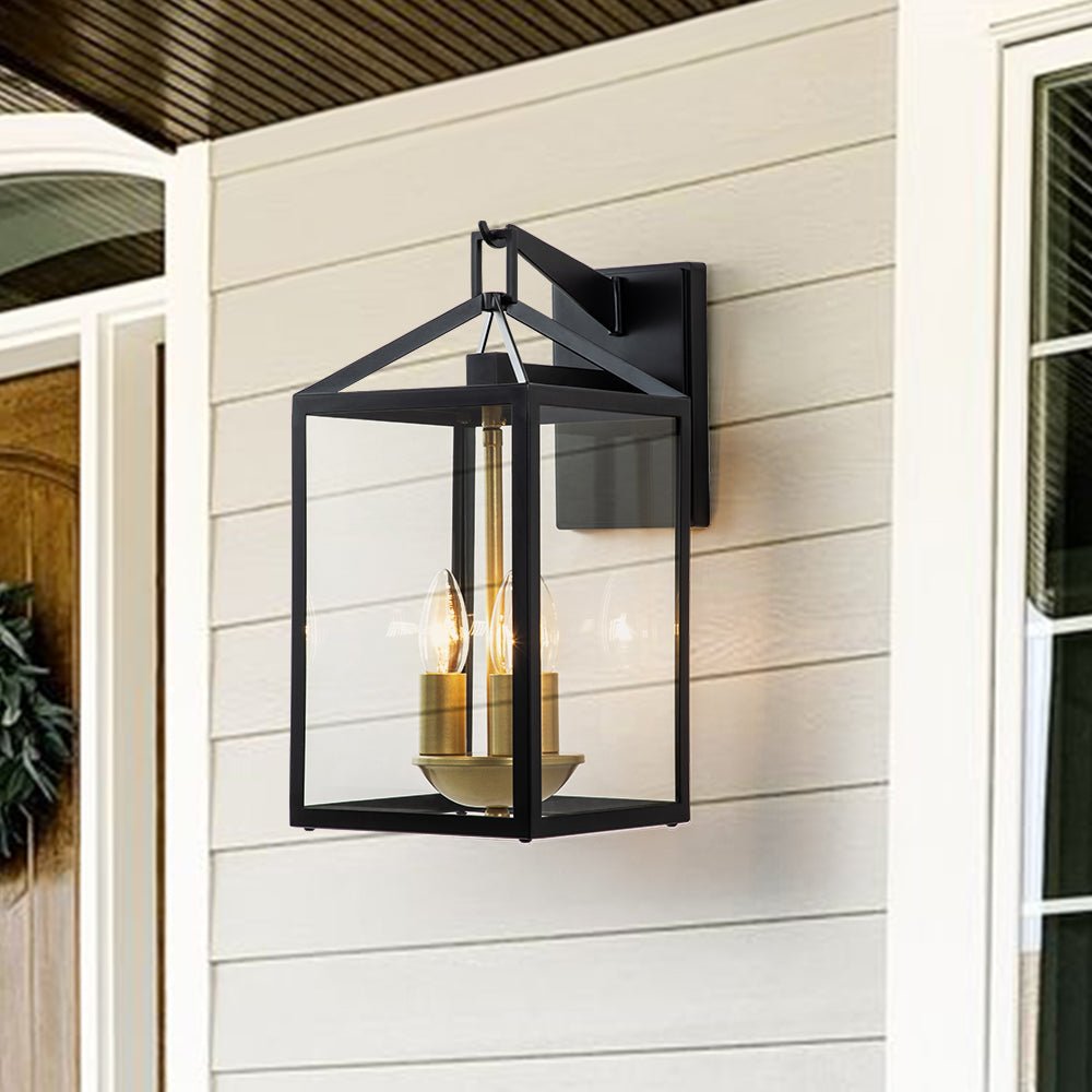 Pendantlightie - Modern 3 - Light Rectangular Outdoor Wall Light With Clear Glass Shade - Outdoor Wall Light - Black -