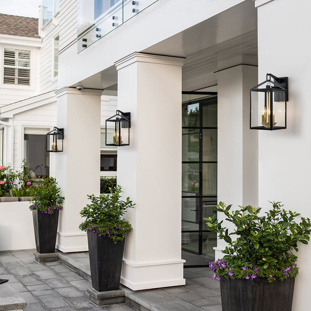 Pendantlightie - Modern 3 - Light Rectangular Outdoor Wall Light With Clear Glass Shade - Outdoor Wall Light - Black -