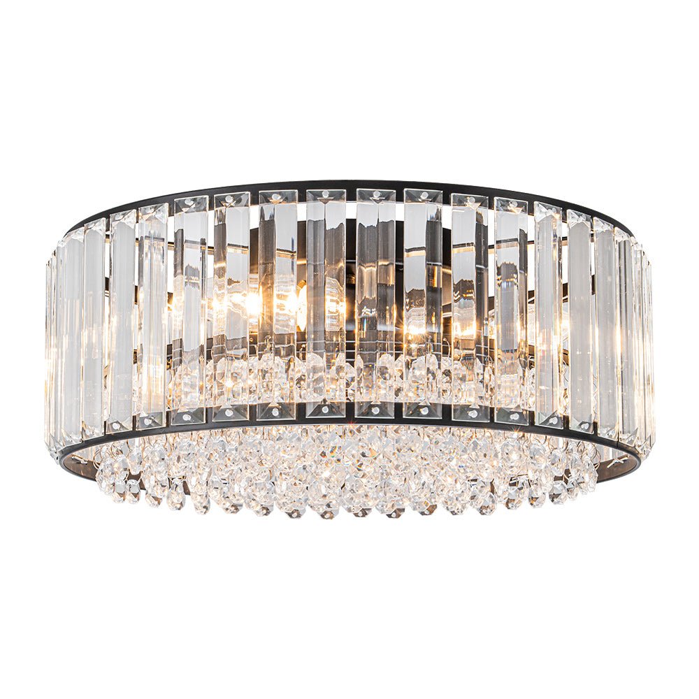 Pendantlightie - Modern 3 - Light Round Drum Crystal Flush Ceiling Light - Flush Mount - Black -