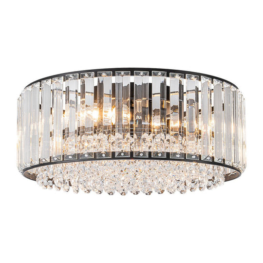 Pendantlightie - Modern 3 - Light Round Drum Crystal Flush Ceiling Light - Flush Mount - Black -