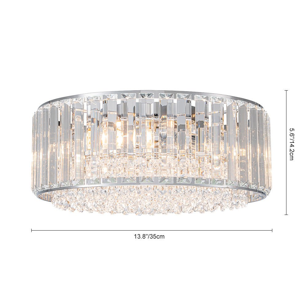 Pendantlightie - Modern 3 - Light Round Drum Crystal Flush Ceiling Light - Flush Mount - Black -