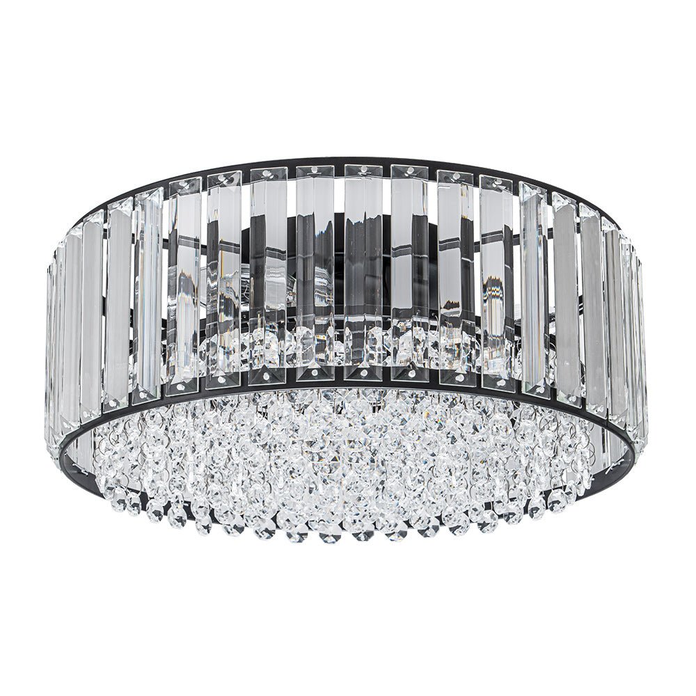 Pendantlightie - Modern 3 - Light Round Drum Crystal Flush Ceiling Light - Flush Mount - Black -