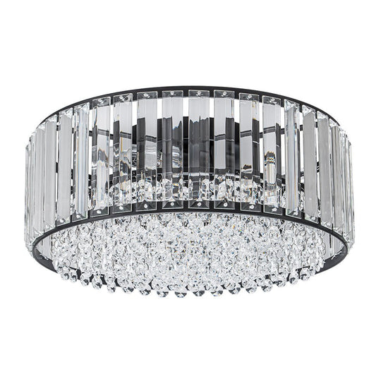 Pendantlightie - Modern 3 - Light Round Drum Crystal Flush Ceiling Light - Flush Mount - Black -