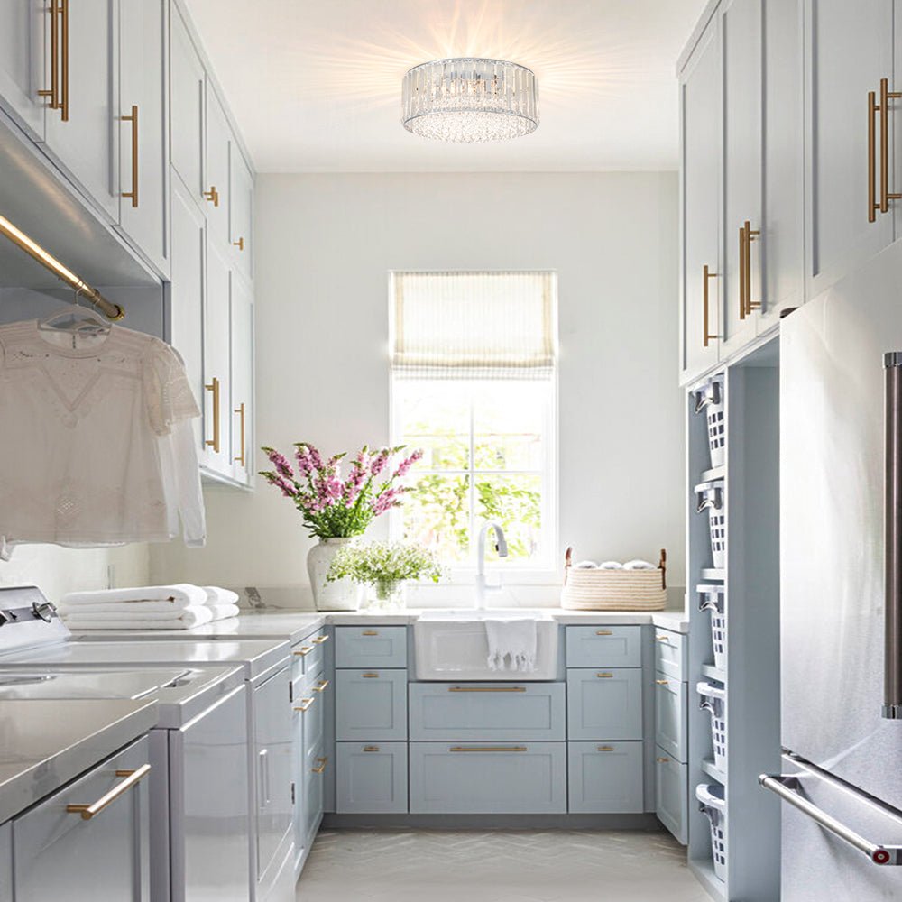 Pendantlightie - Modern 3 - Light Round Drum Crystal Flush Ceiling Light - Flush Mount - Chrome -