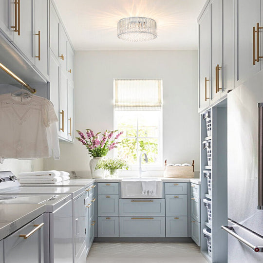 Pendantlightie - Modern 3 - Light Round Drum Crystal Flush Ceiling Light - Flush Mount - Chrome -