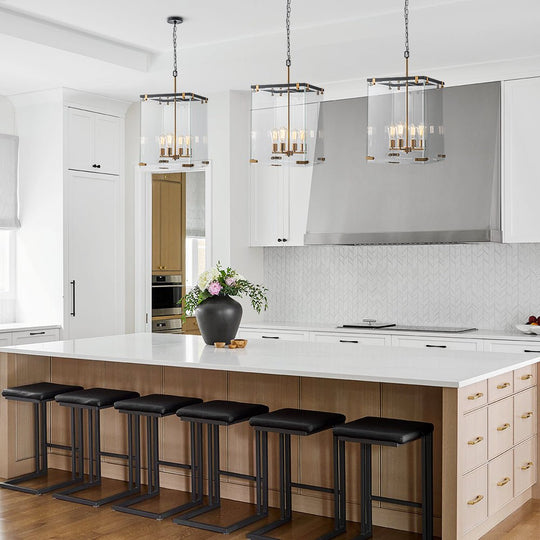 Pendantlightie - Modern 4 - Light Black Gold Clear Glass Rectangular Pendant For Kitchen - Pendants - Black -