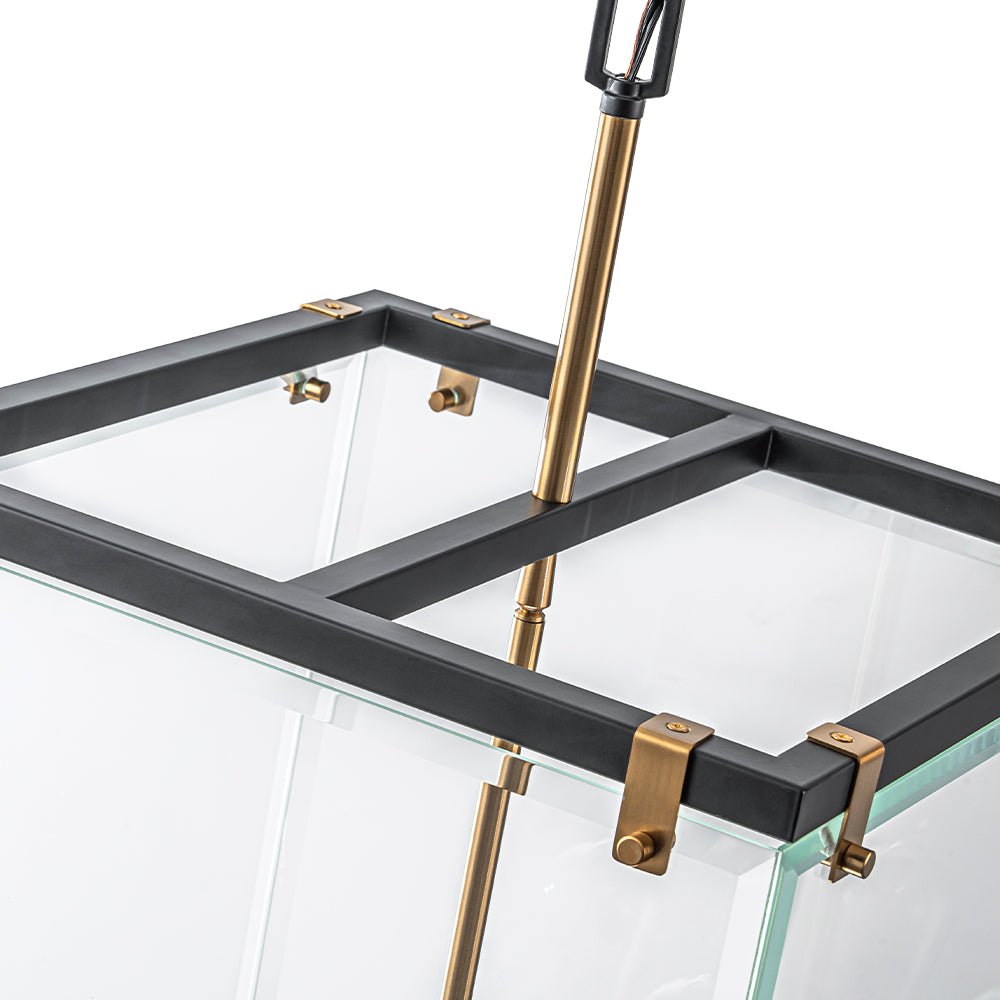 Pendantlightie - Modern 4 - Light Black Gold Clear Glass Rectangular Pendant For Kitchen - Pendants - Black -