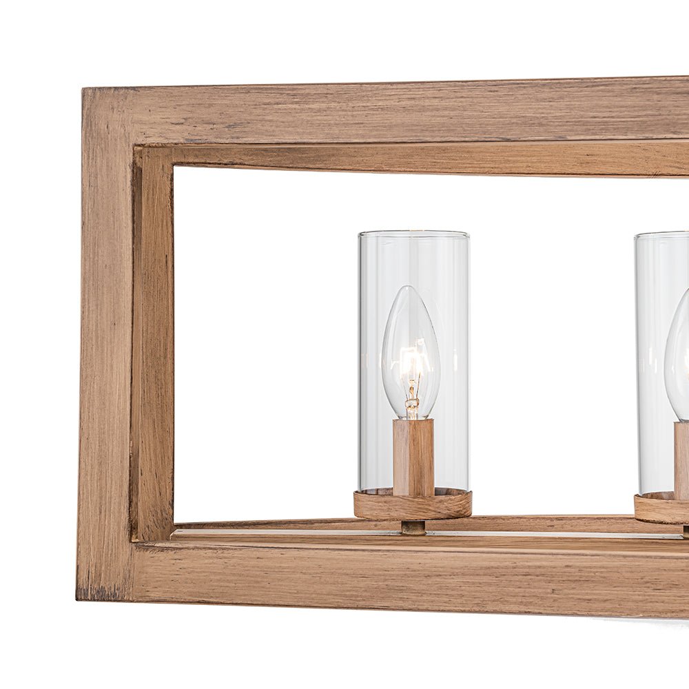 Pendantlightie-Modern 5-Light Rectangle Kitchen Island Chandelier With Glass Shades-Chandeliers-Faux Wood Grain-