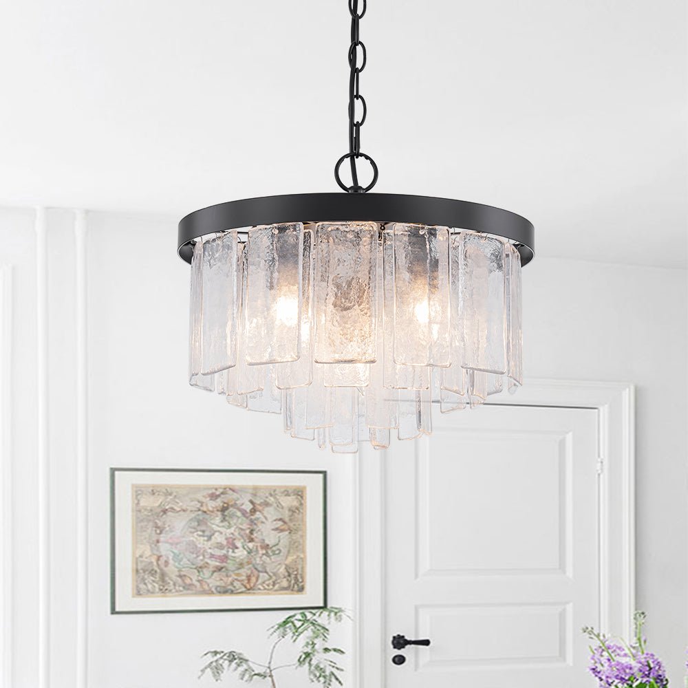 Pendantlightie - Modern 5 - Light Tiered Drum Water Glass Chandelier - Chandeliers - Black -