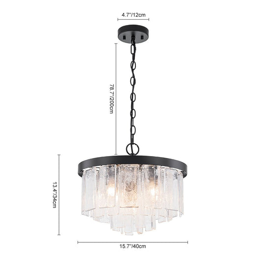 Pendantlightie - Modern 5 - Light Tiered Drum Water Glass Chandelier - Chandeliers - Brass -