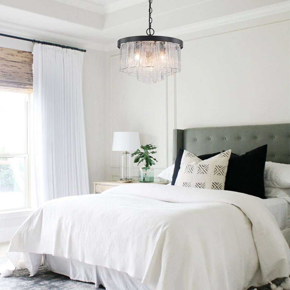 Pendantlightie - Modern 5 - Light Tiered Drum Water Glass Chandelier - Chandeliers - Brass -