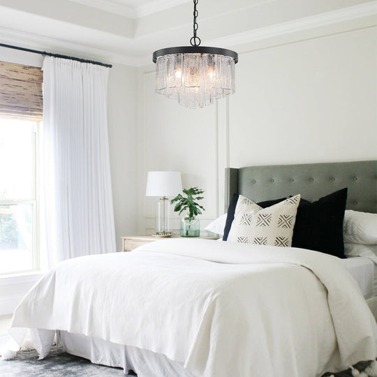 Pendantlightie - Modern 5 - Light Tiered Drum Water Glass Chandelier - Chandeliers - Brass -