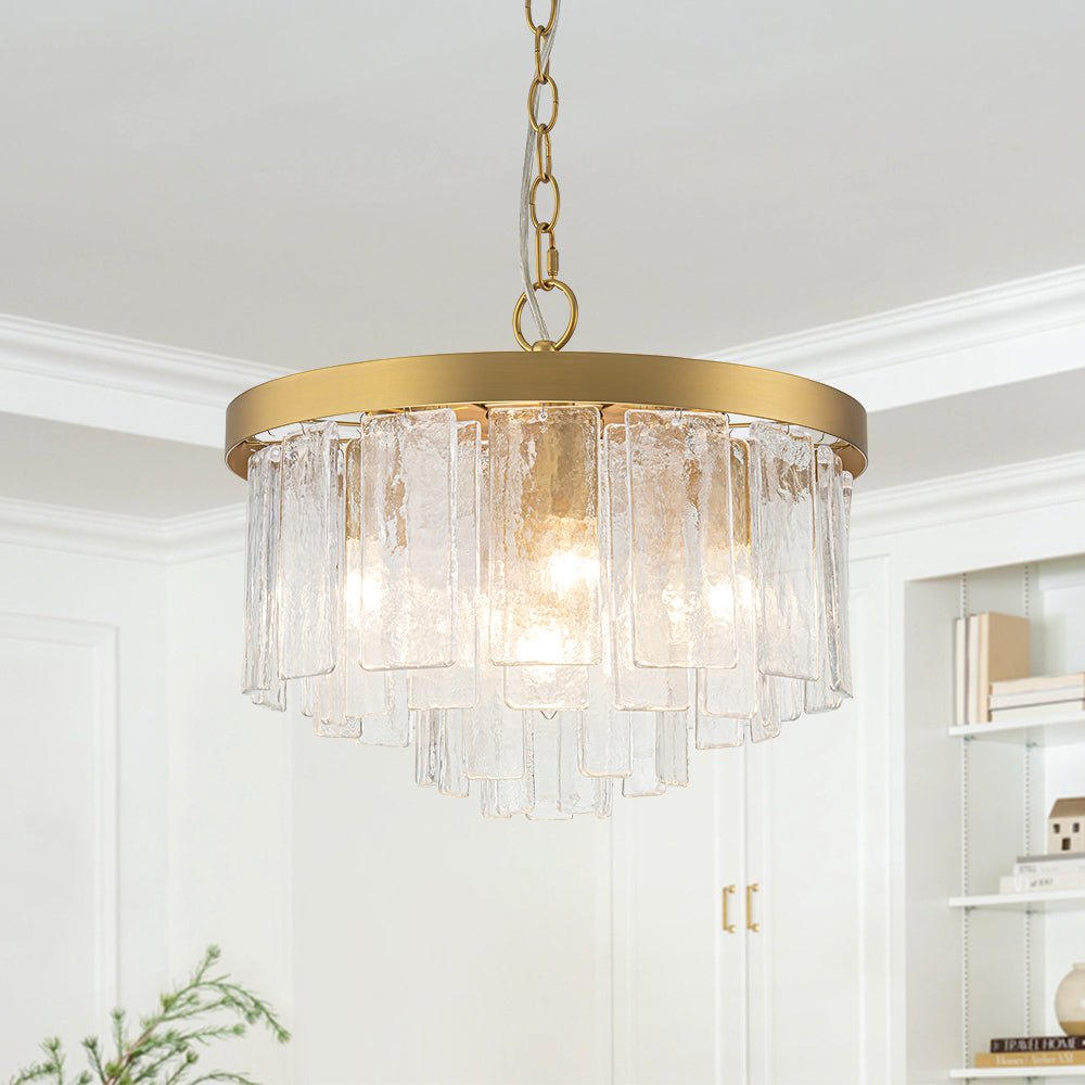 Pendantlightie - Modern 5 - Light Tiered Drum Water Glass Chandelier - Chandeliers - Brass -