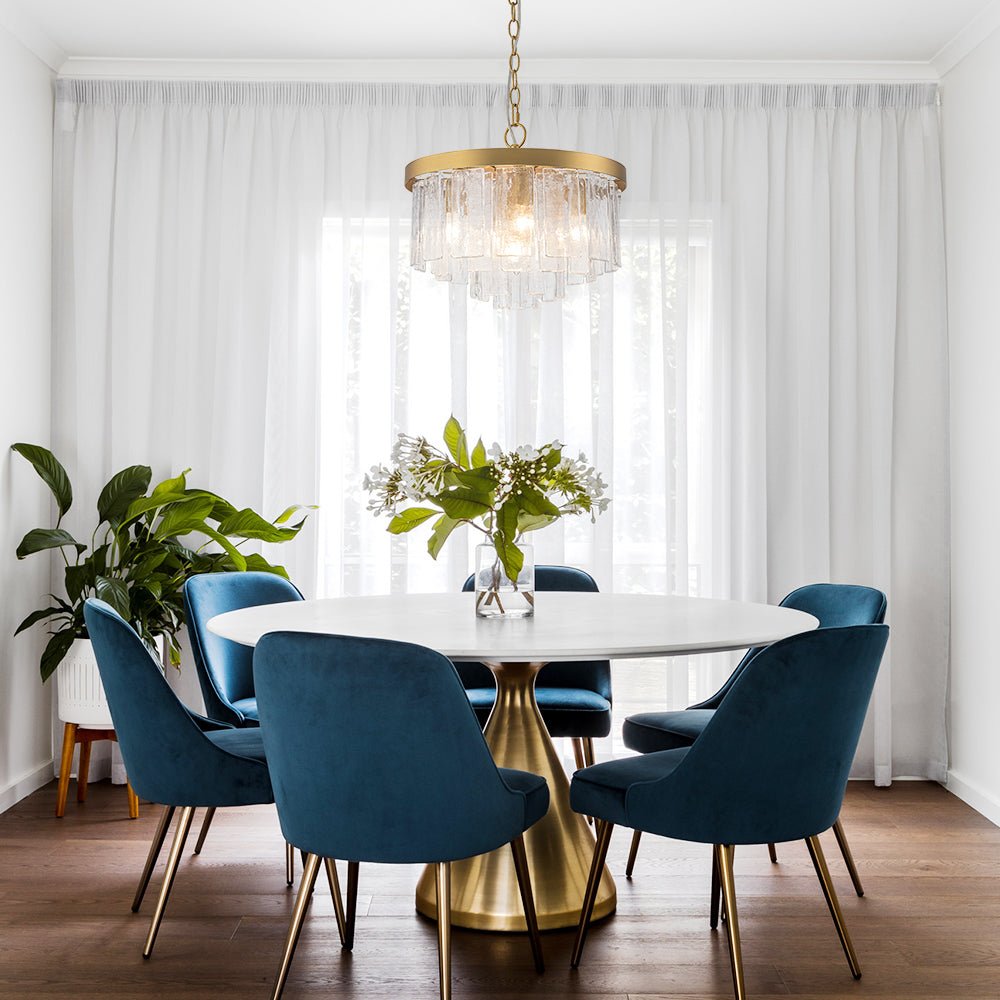 Pendantlightie - Modern 5 - Light Tiered Drum Water Glass Chandelier - Chandeliers - Brass -