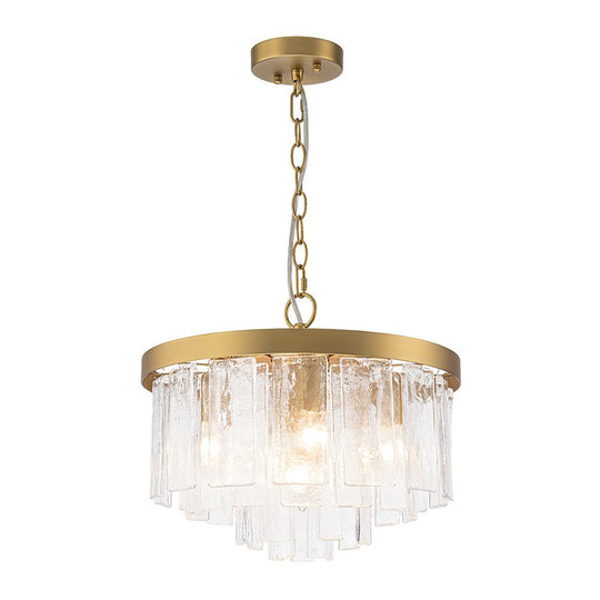 Pendantlightie - Modern 5 - Light Tiered Drum Water Glass Chandelier - Chandeliers - Brass -