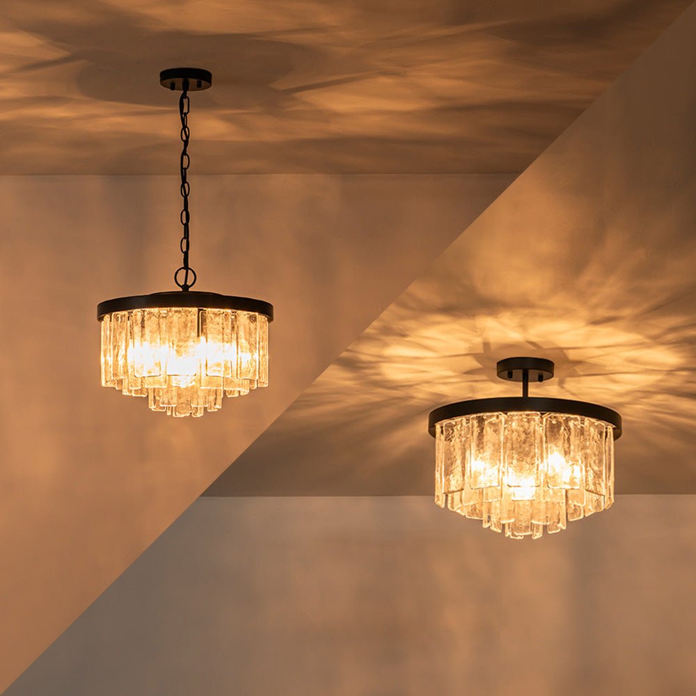 Pendantlightie - Modern 5 - Light Tiered Drum Water Glass Chandelier - Chandeliers - Brass -