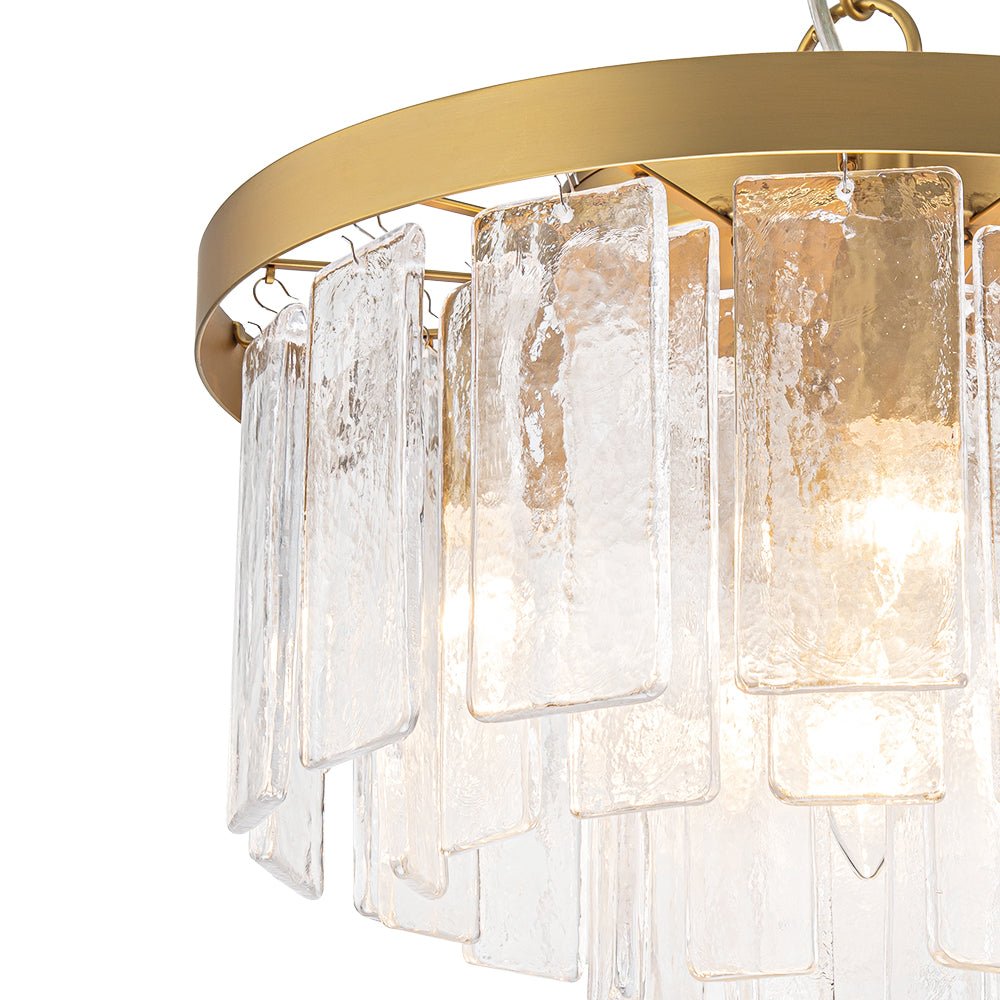 Pendantlightie - Modern 5 - Light Tiered Drum Water Glass Chandelier - Chandeliers - Brass -