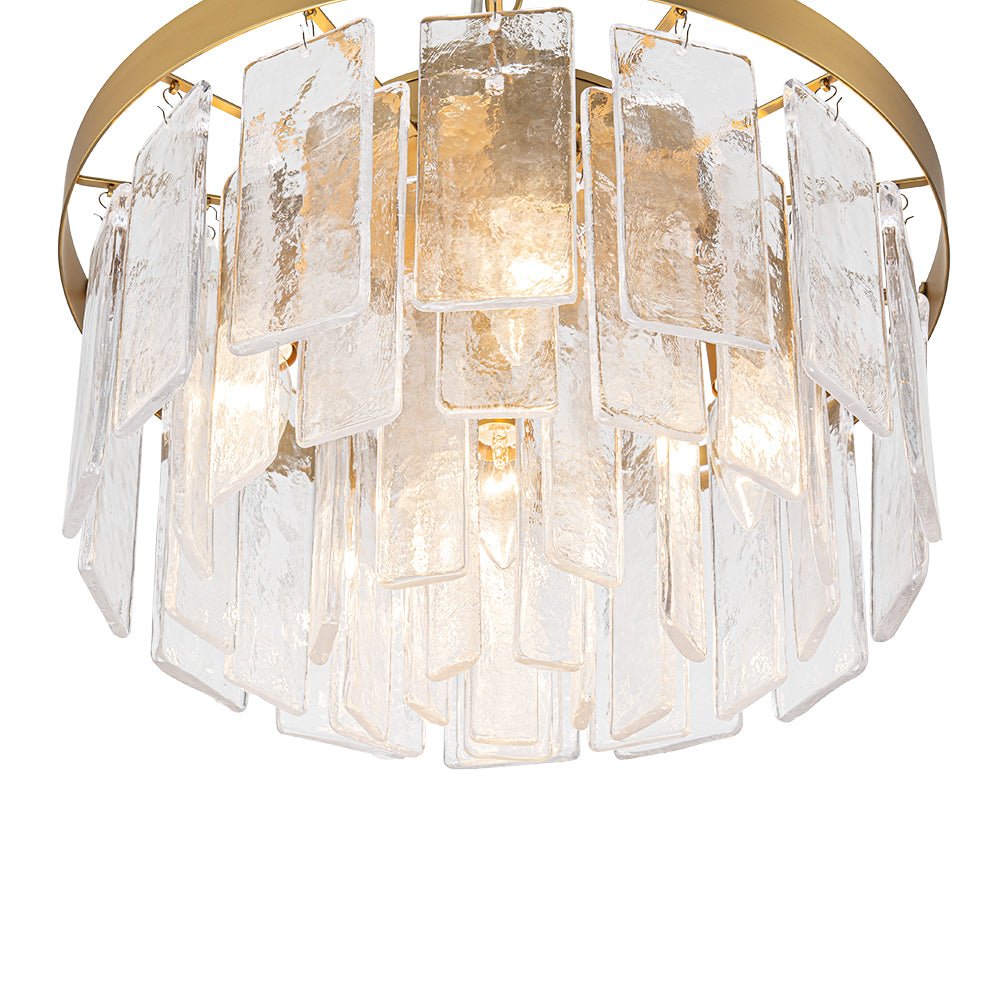 Pendantlightie - Modern 5 - Light Tiered Drum Water Glass Chandelier - Chandeliers - Brass -