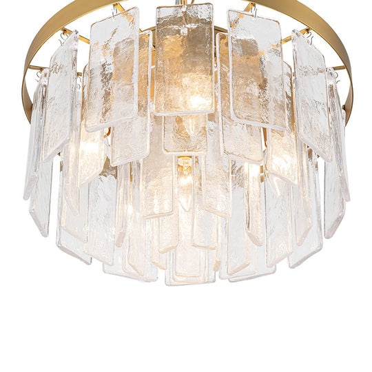 Pendantlightie - Modern 5 - Light Tiered Drum Water Glass Chandelier - Chandeliers - Brass -