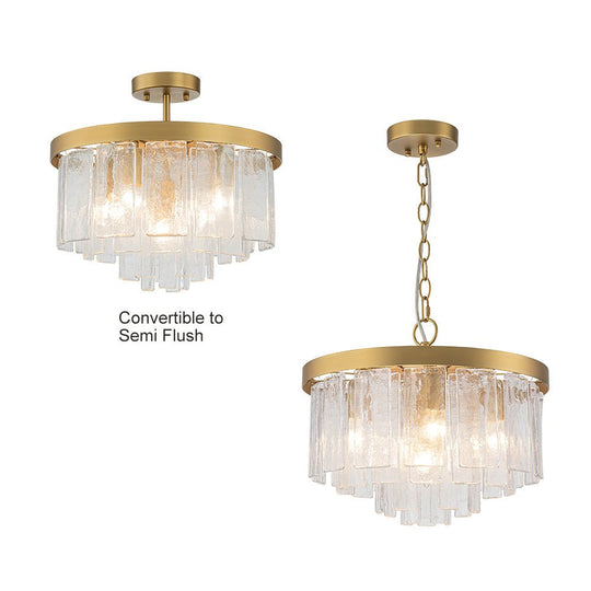 Pendantlightie - Modern 5 - Light Tiered Drum Water Glass Chandelier - Chandeliers - Brass -