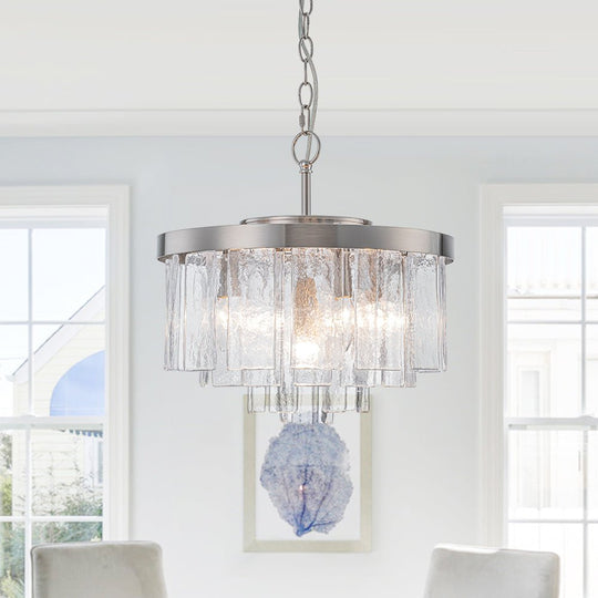 Pendantlightie - Modern 5 - Light Tiered Drum Water Glass Chandelier - Chandeliers - Nickel -