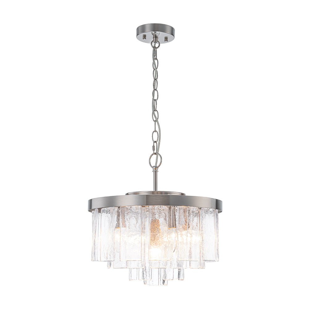 Pendantlightie - Modern 5 - Light Tiered Drum Water Glass Chandelier - Chandeliers - Nickel -