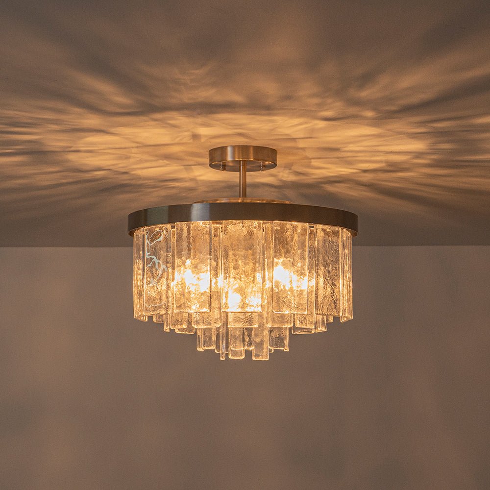 Pendantlightie - Modern 5 - Light Tiered Drum Water Glass Chandelier - Chandeliers - Nickel -