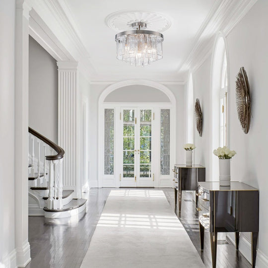 Pendantlightie - Modern 5 - Light Tiered Drum Water Glass Chandelier - Chandeliers - Nickel -