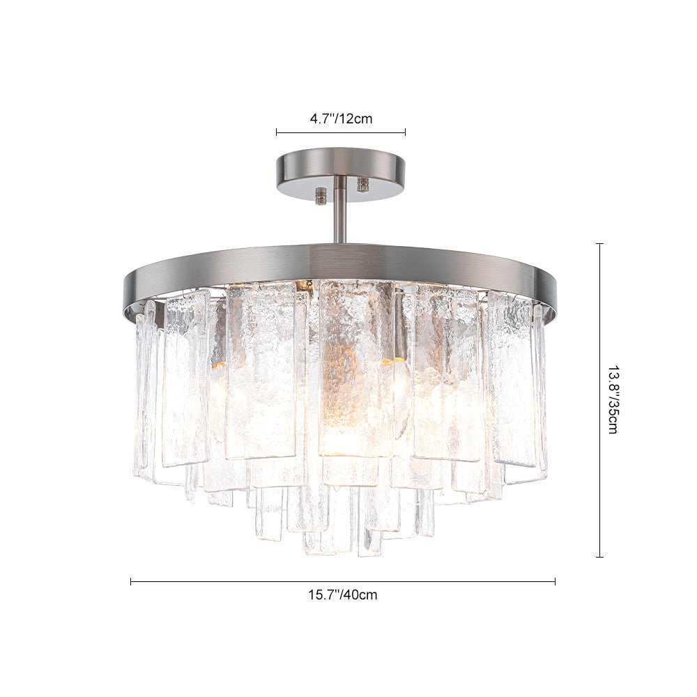 Pendantlightie - Modern 5 - Light Tiered Drum Water Glass Chandelier - Chandeliers - Nickel -