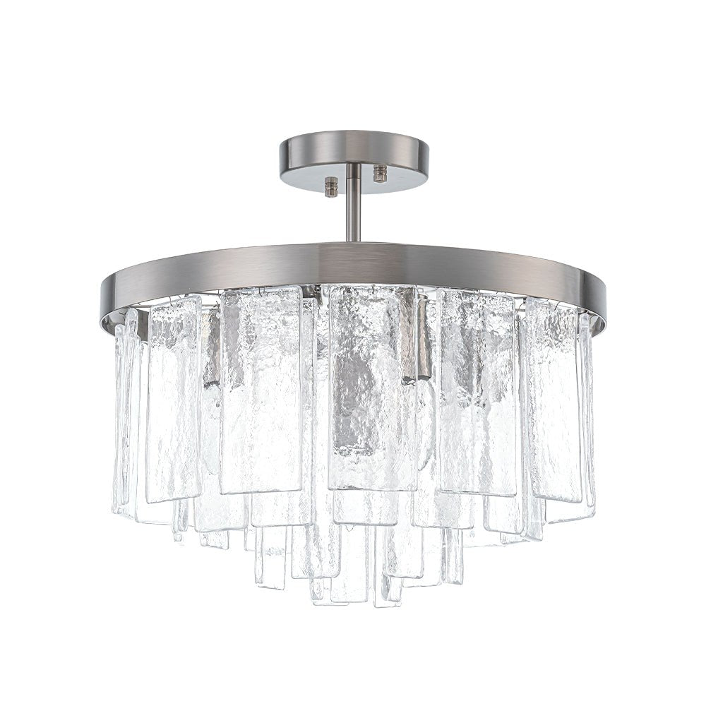 Pendantlightie - Modern 5 - Light Tiered Drum Water Glass Chandelier - Chandeliers - Nickel -