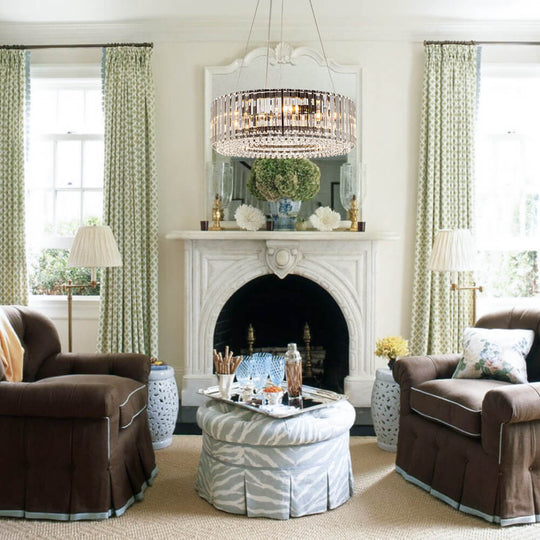 Pendantlightie - Modern 6 - Light Drum Round Glass Crystal Chandelier - Chandeliers - Black -