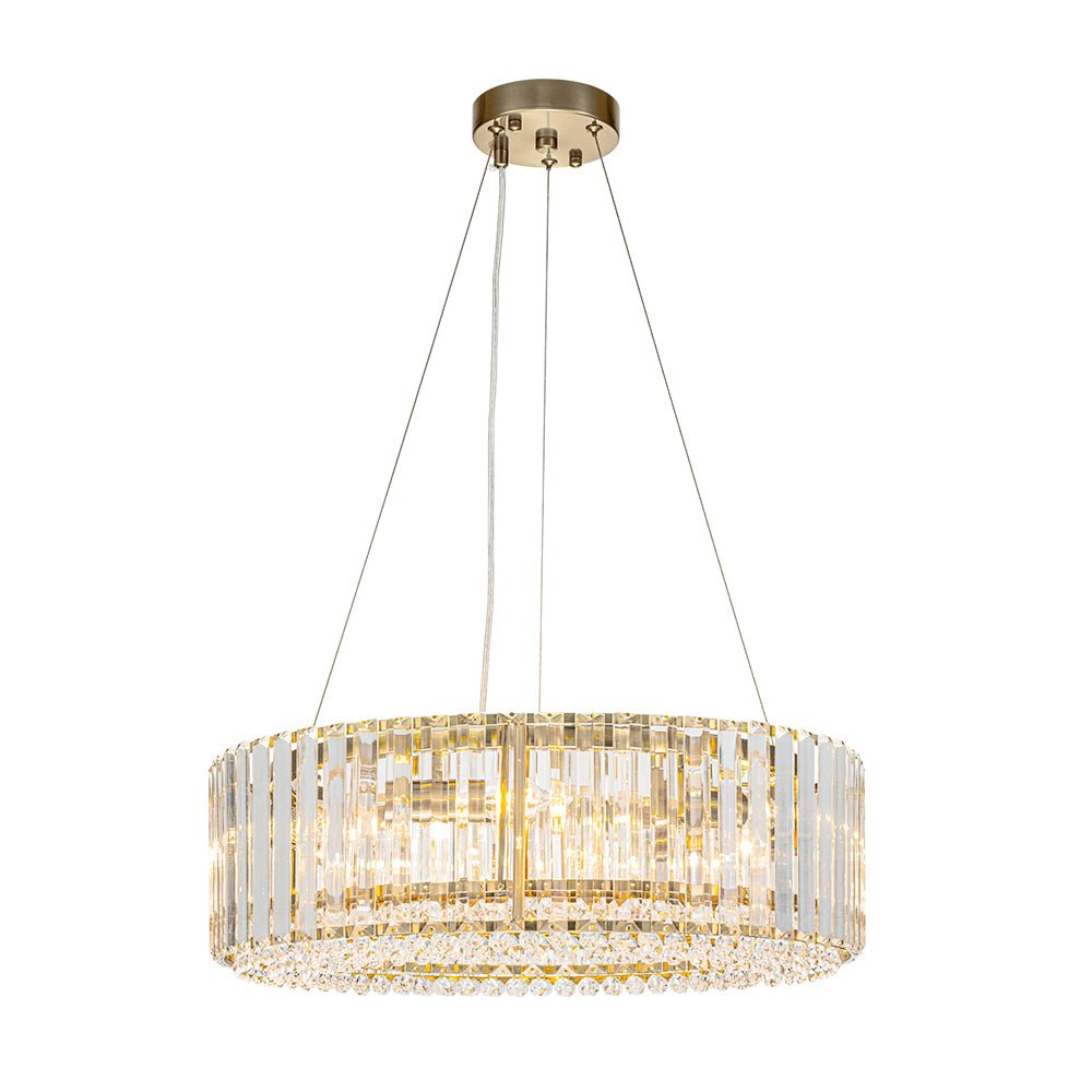 Pendantlightie - Modern 6 - Light Drum Round Glass Crystal Chandelier - Chandeliers - Brass -