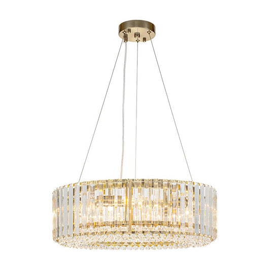 Pendantlightie - Modern 6 - Light Drum Round Glass Crystal Chandelier - Chandeliers - Brass -