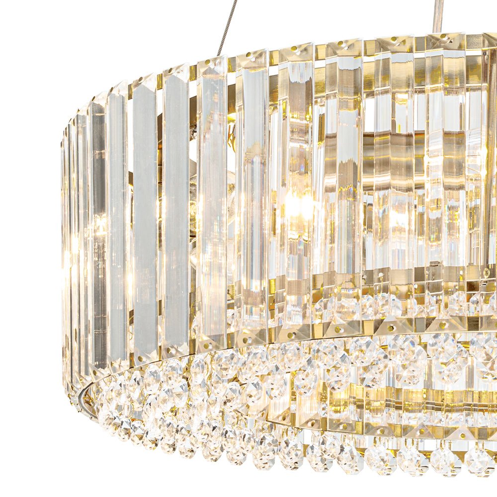 Pendantlightie - Modern 6 - Light Drum Round Glass Crystal Chandelier - Chandeliers - Brass -