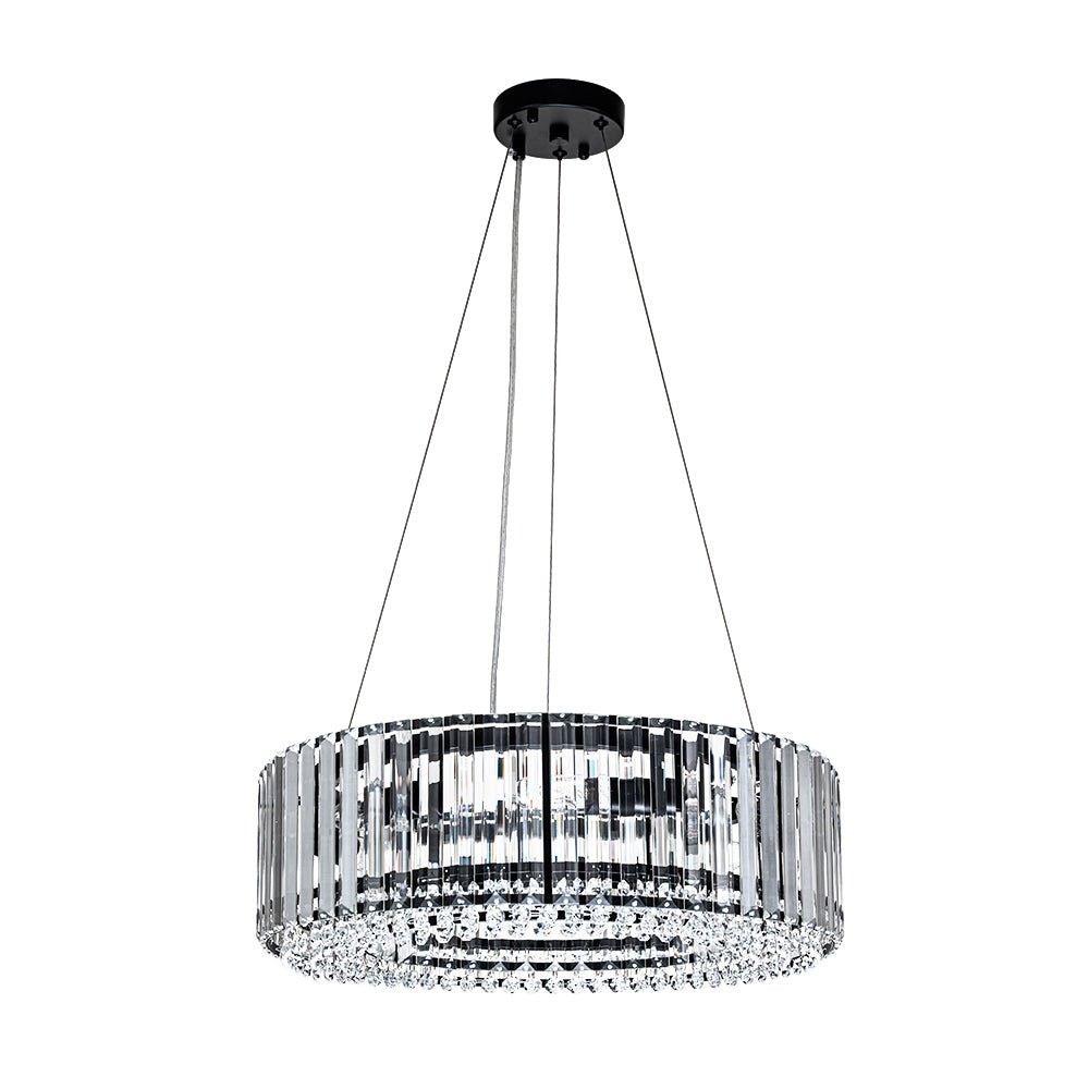 Pendantlightie - Modern 6 - Light Drum Round Glass Crystal Chandelier - Chandeliers - Chrome -