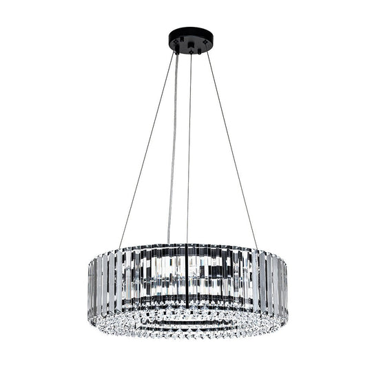 Pendantlightie - Modern 6 - Light Drum Round Glass Crystal Chandelier - Chandeliers - Chrome -