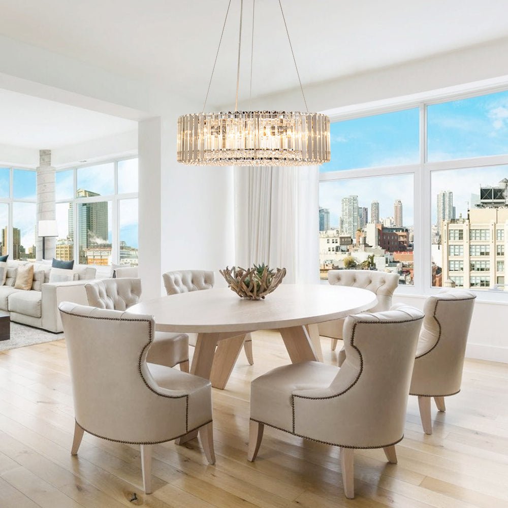 Modern 6-Light Drum Round Glass Crystal Chandelier, Black And Nickel ...