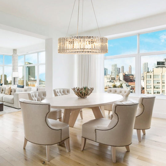 Pendantlightie - Modern 6 - Light Drum Round Glass Crystal Chandelier - Chandeliers - Chrome -